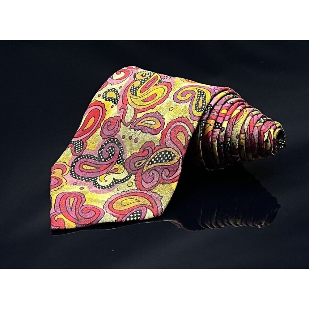 V2 by Versace Pink and Green Dark Paisley Tie